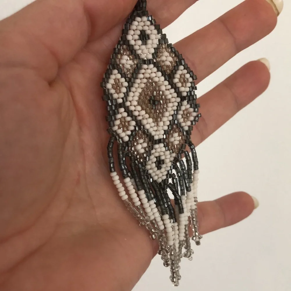 Vintage Bohemian Beaded Sterling Silver Seed Fringe Earrings - Picture 3 of 3